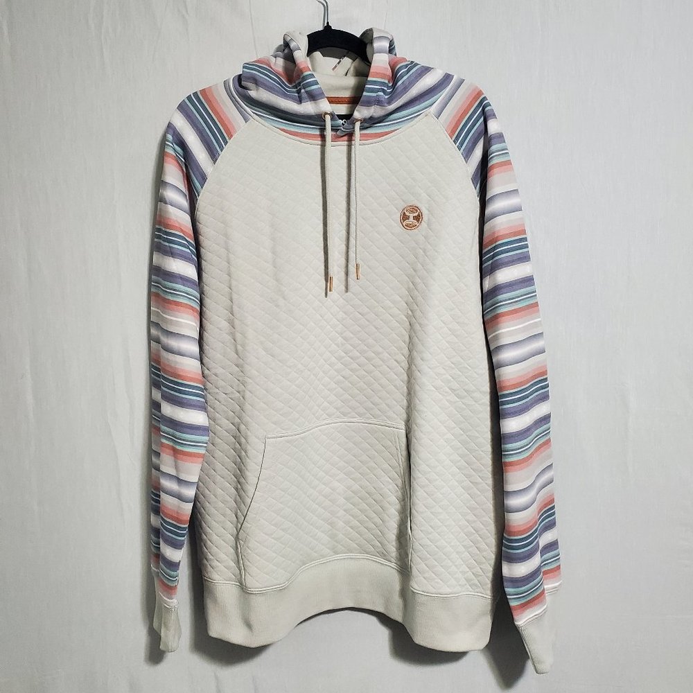 Hooey Cream Quilted Hoodie with Multicolor Stripe Sleeves